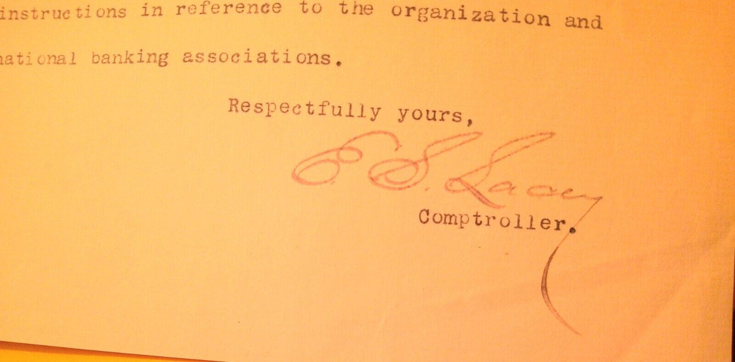 1890 Treasury Dept Comptroller of Currency authorizing Chehalis Bank formation