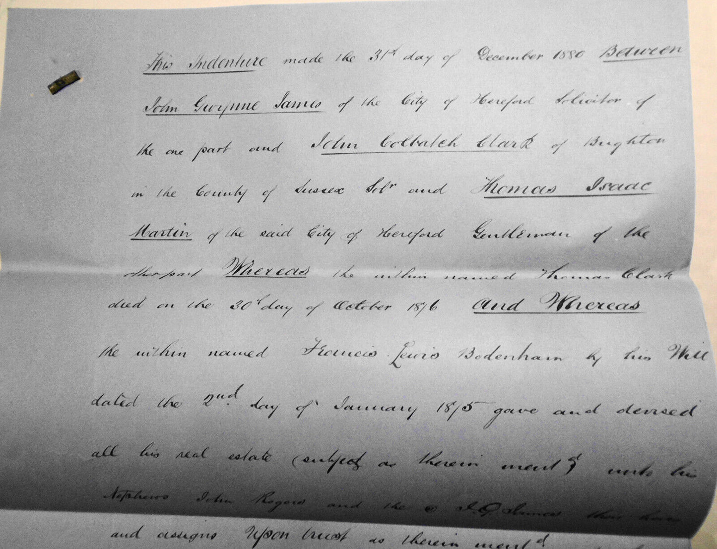 1880 Indenture - Transfer of Mortgage. Hereford, England.