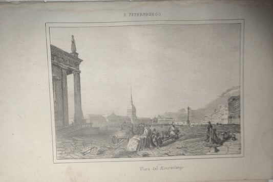 1840 St. Petersburg : Plaza del Almirantazgo - original engraving. Chopin