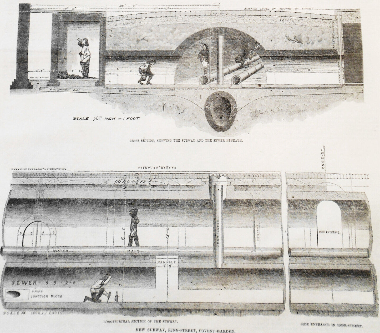 New Subway, Covent Garden Approach - 1861 Original  Illustrated London News