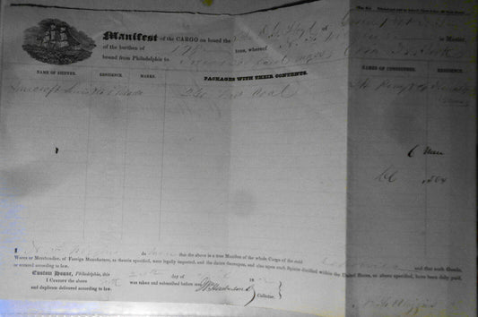 1862 Manifest Of Schooner John Floyd - 178 tons coal: Philadelphia to Bedford MA