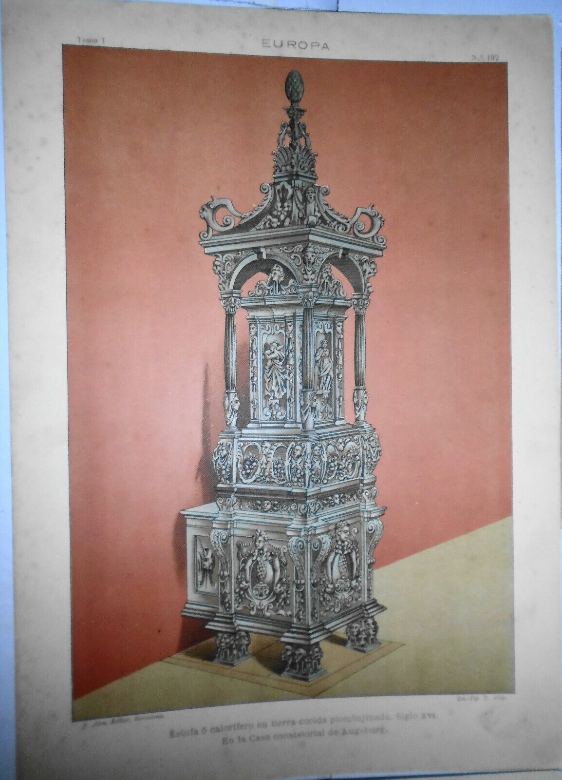 EUROPA - 4 antique furniture lithographs circa 1890 by J. Aleu, Barcelona.