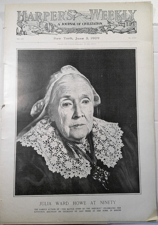 Harper's Weekly June 5,  1909.  Julia Ward Howe; Baseball; Customs service;  etc