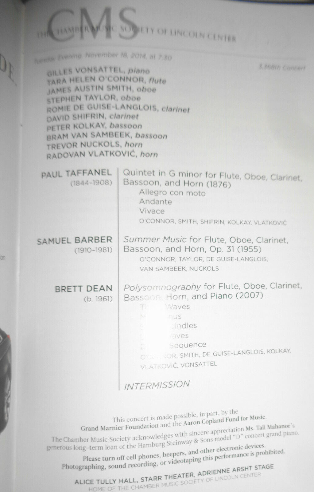 9 Chamber Music Sociery Playbills lot, 2014-15 Lincoln Center, NYC