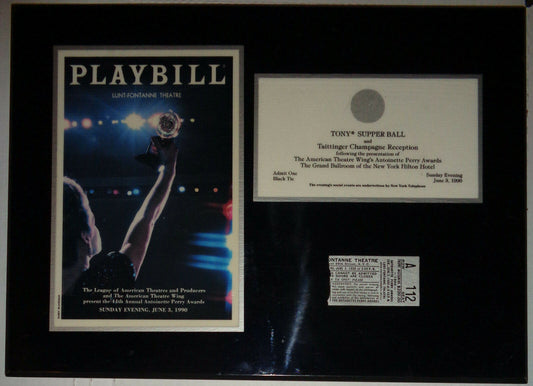 44th Annual Tony Awards 1990 Memorabilia Plaque - Playbill, Ball invite, ticket