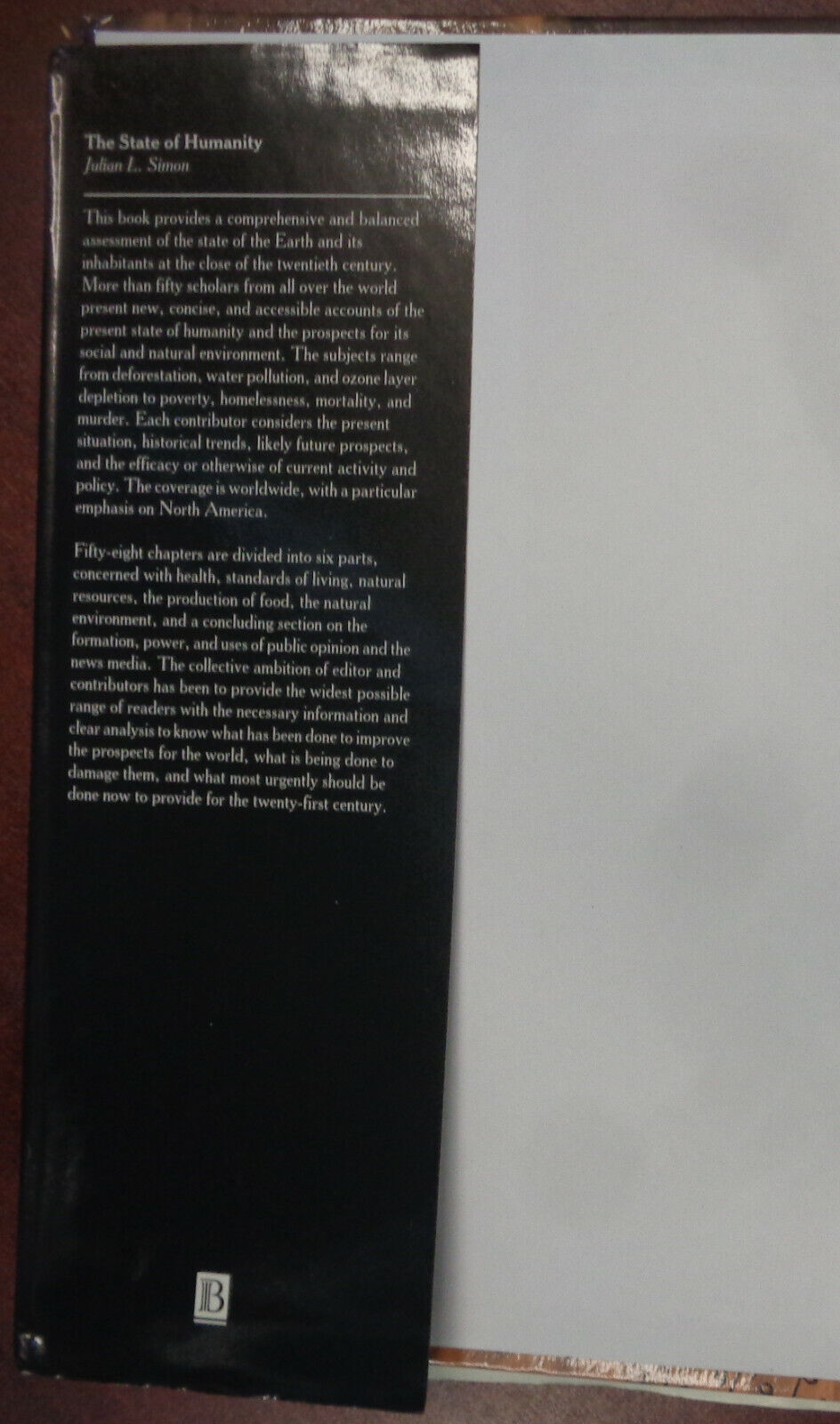 The State of Humanity, by Julian L Simon. First Edition 1995. Hardcover/DJ