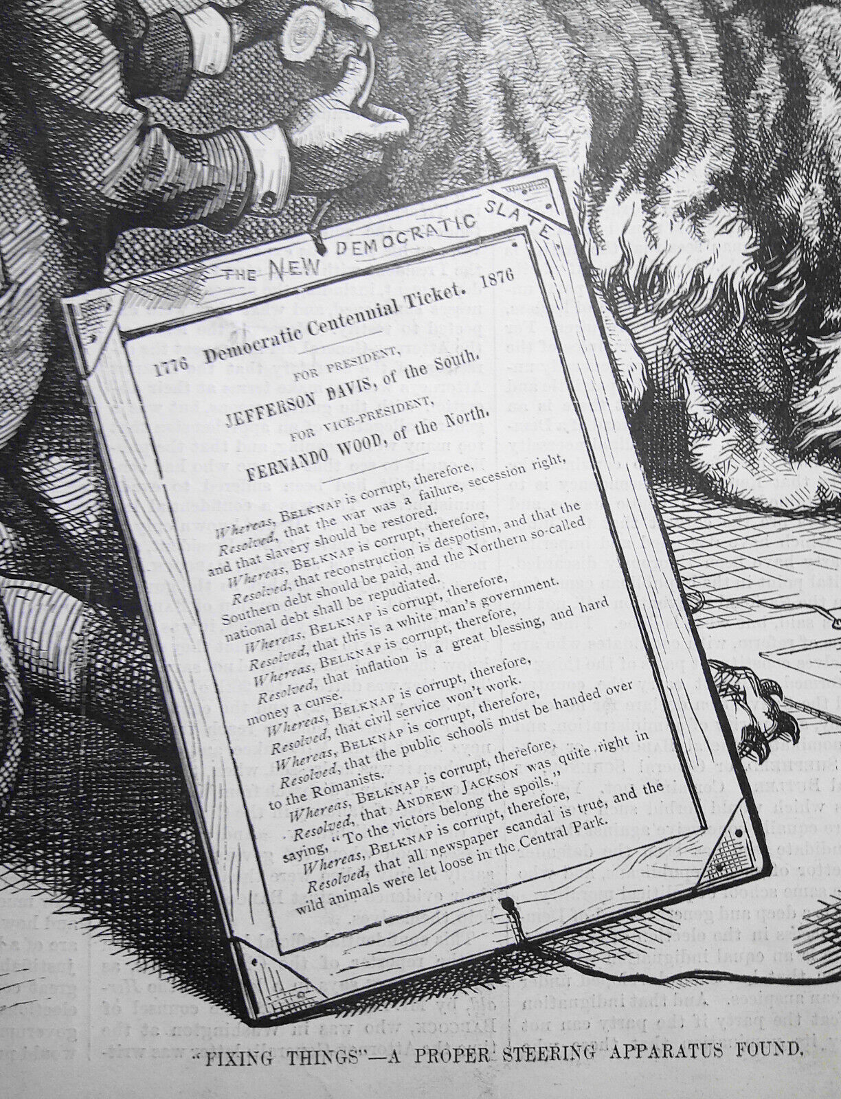 "Fixing Things"—A Proper Steering Apparatus Found - by Thomas Nast 1876 Harper's