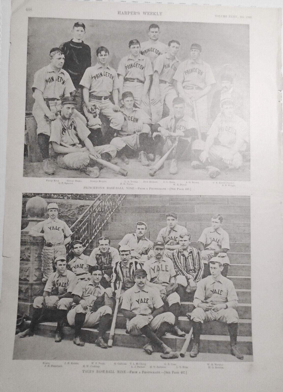 Princeton's Baseball Nine & Yale's Baseball Nine - Harper's Weekly June 13, 1891