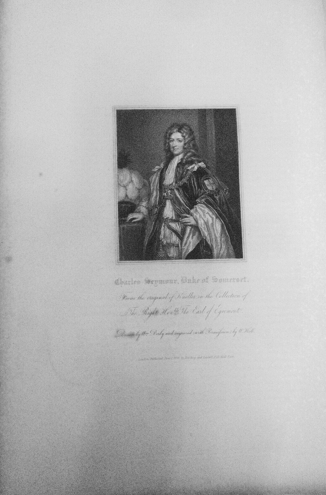 1834 Charles Seymour - original engraving from Lodge's Portraits. 17x11 inches