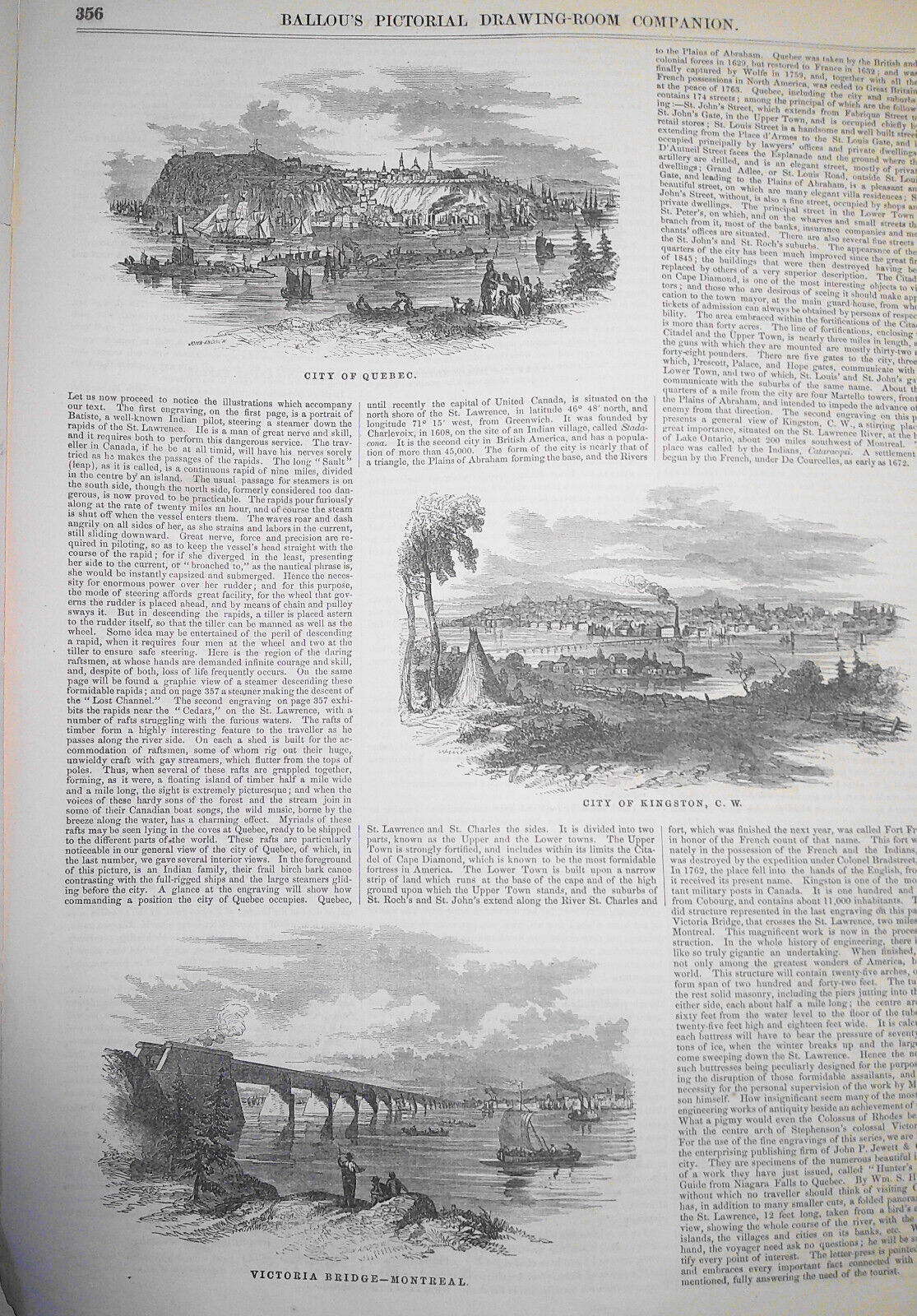 A Trip to Canada - Story & 8 Prints - Ballou's Pictorial, June 6, 1857. Original