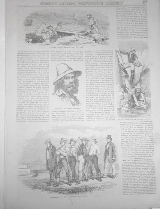 California Miners - March 1852 - Gleason's Pictorial Original, Story & 4 Prints