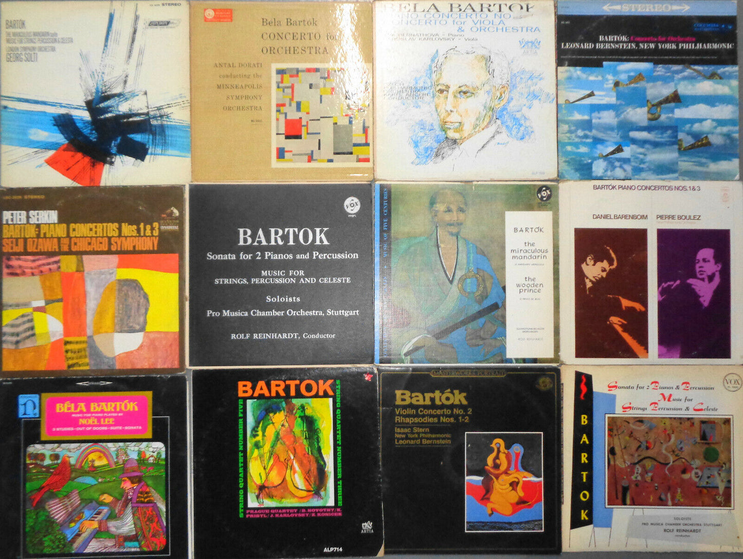 12 Bela Bartok LPs: Bernstein, Solti, Dorati, Serkin, Ozawa, Stern. Reinhardt...