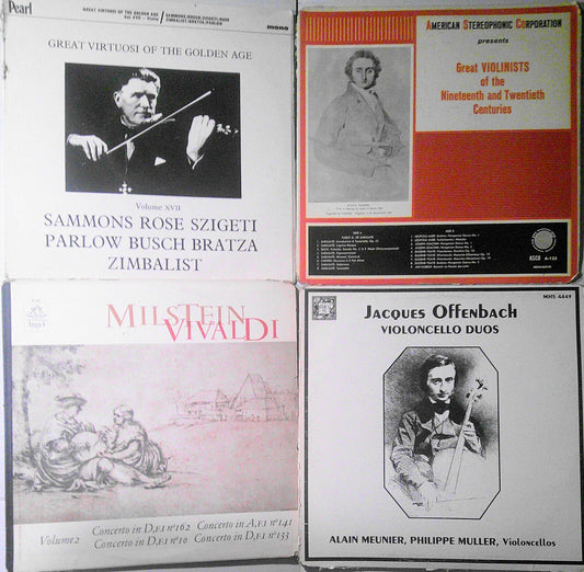4 violin & cello vinyl LPs lot : Milstein, Szigeti, Meunier, de Sarasate, et al