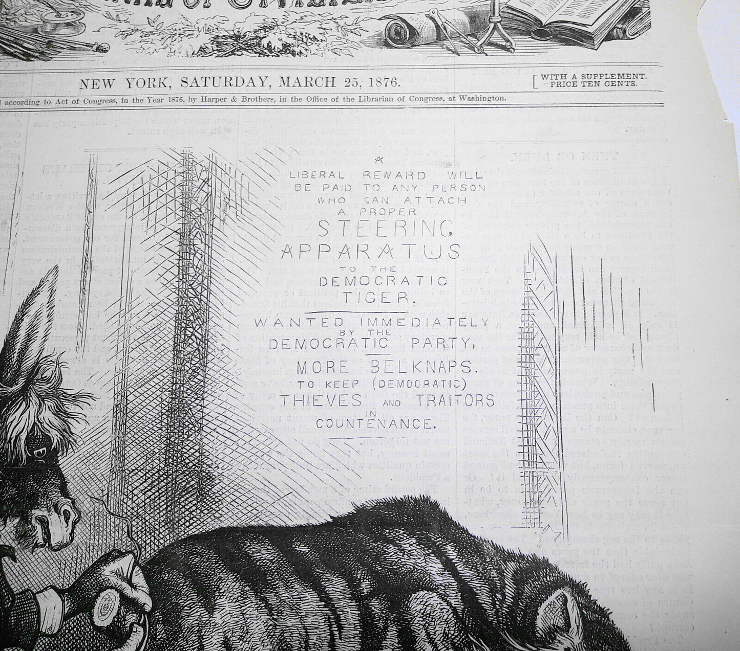 "Fixing Things"—A Proper Steering Apparatus Found - by Thomas Nast 1876 Harper's