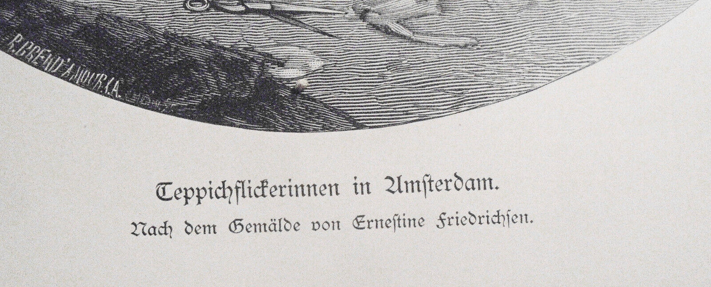 Teppichflickerinnen in Amsterdam, von Ernestine Friedrichsen  --  1884 original