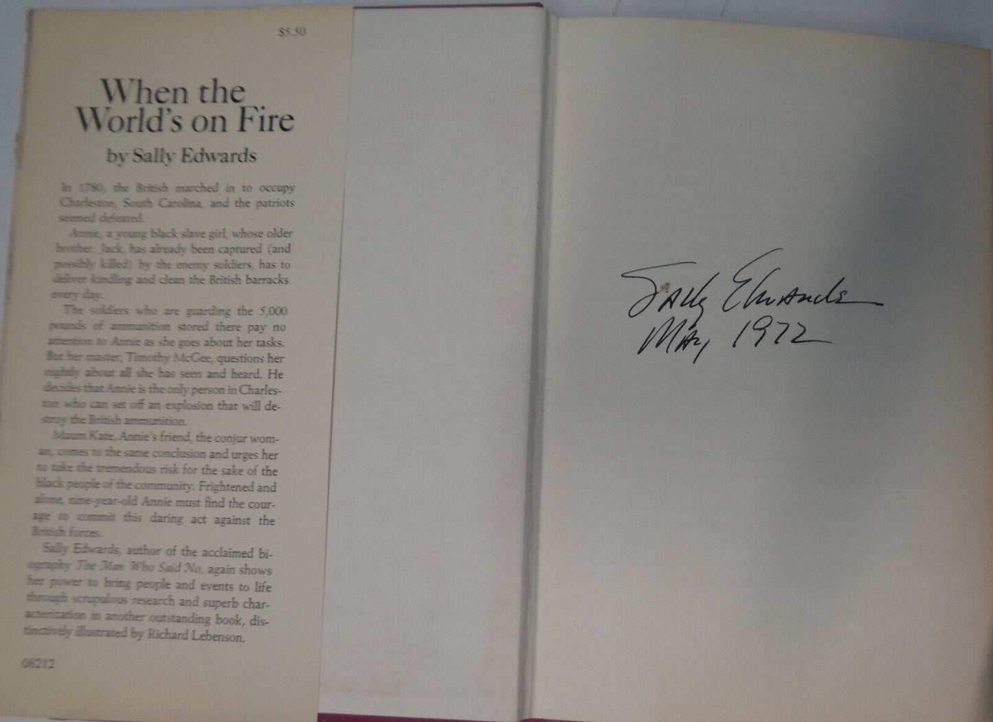 WHEN THE WORLD'S ON FIRE, by Sally Edwards - SIGNED First edition 1972 Hardcover