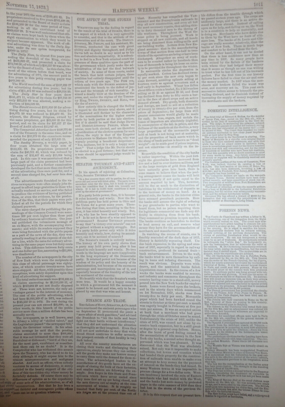 Shipment Of Grain and Flour.  New York. Harper's Weekly,  November 15, 1873.