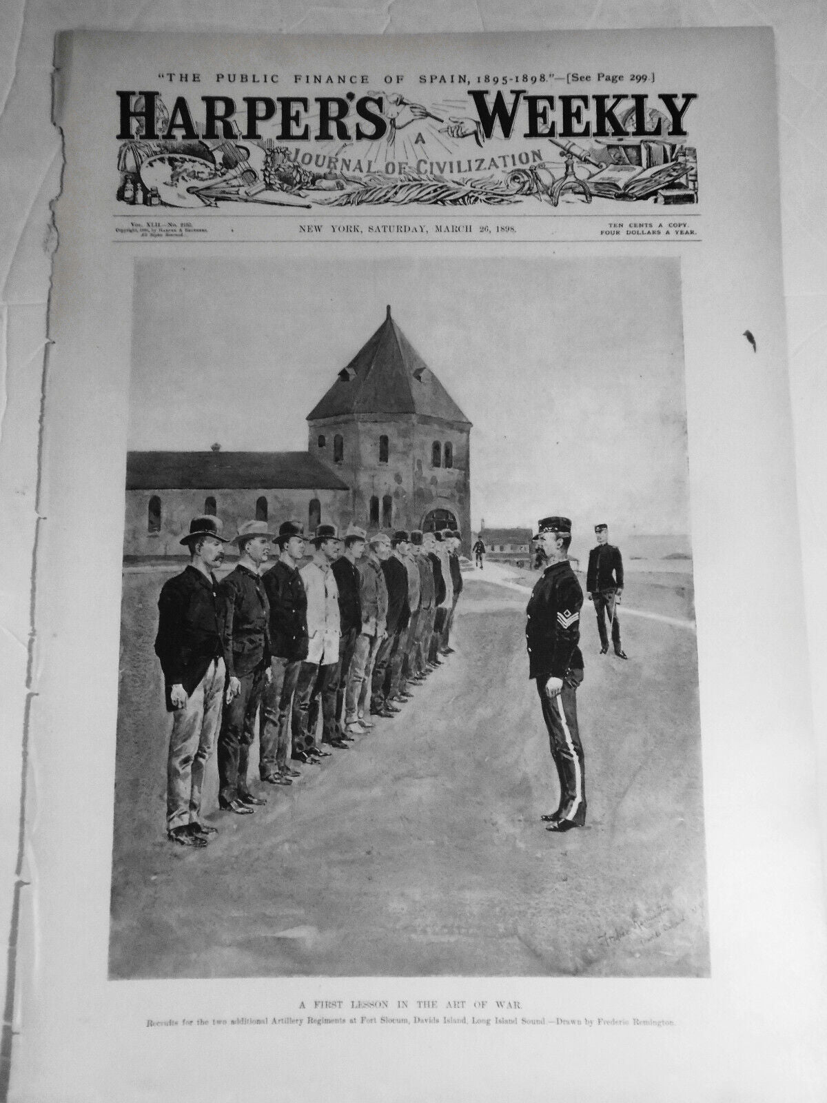A First Lesson in the Art of War, by Remington - Harper's Weekly  1898  Original
