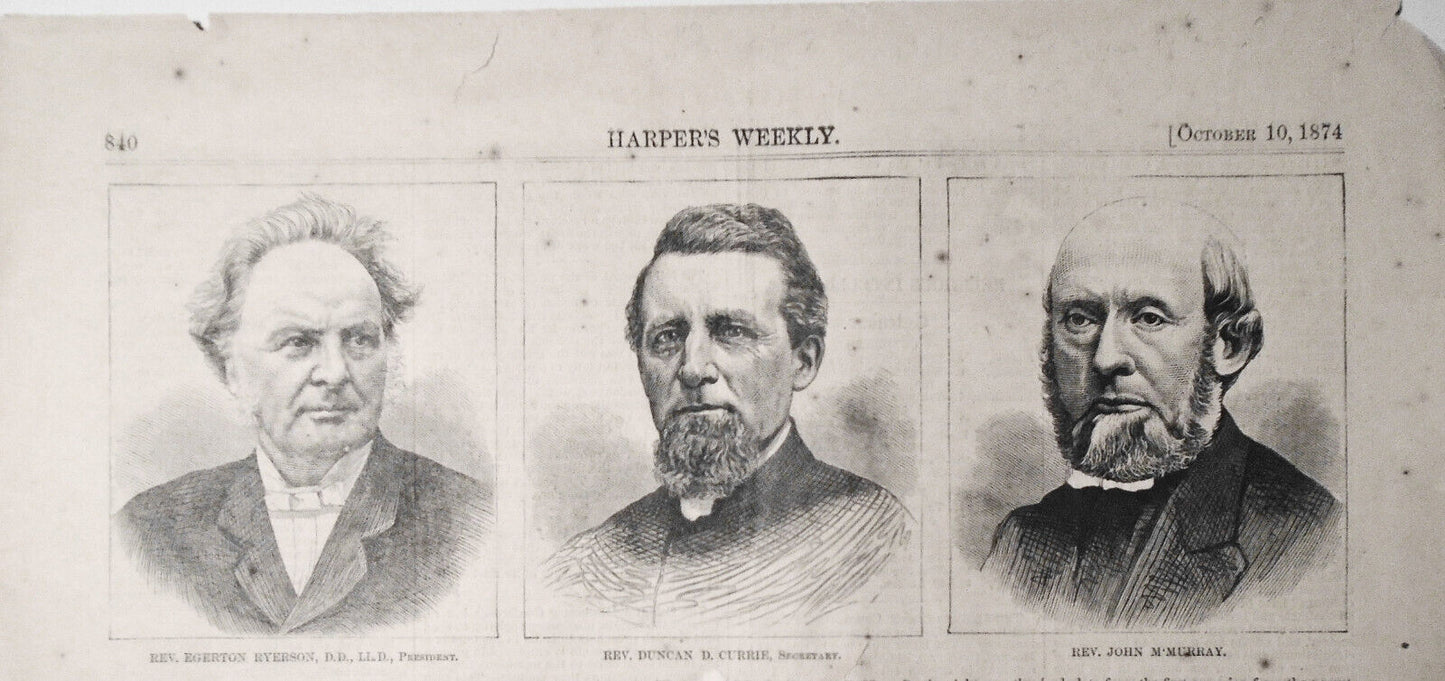 Canadian Methodism - Harper's Weekly, October 10, 1874 Original, Full Page.
