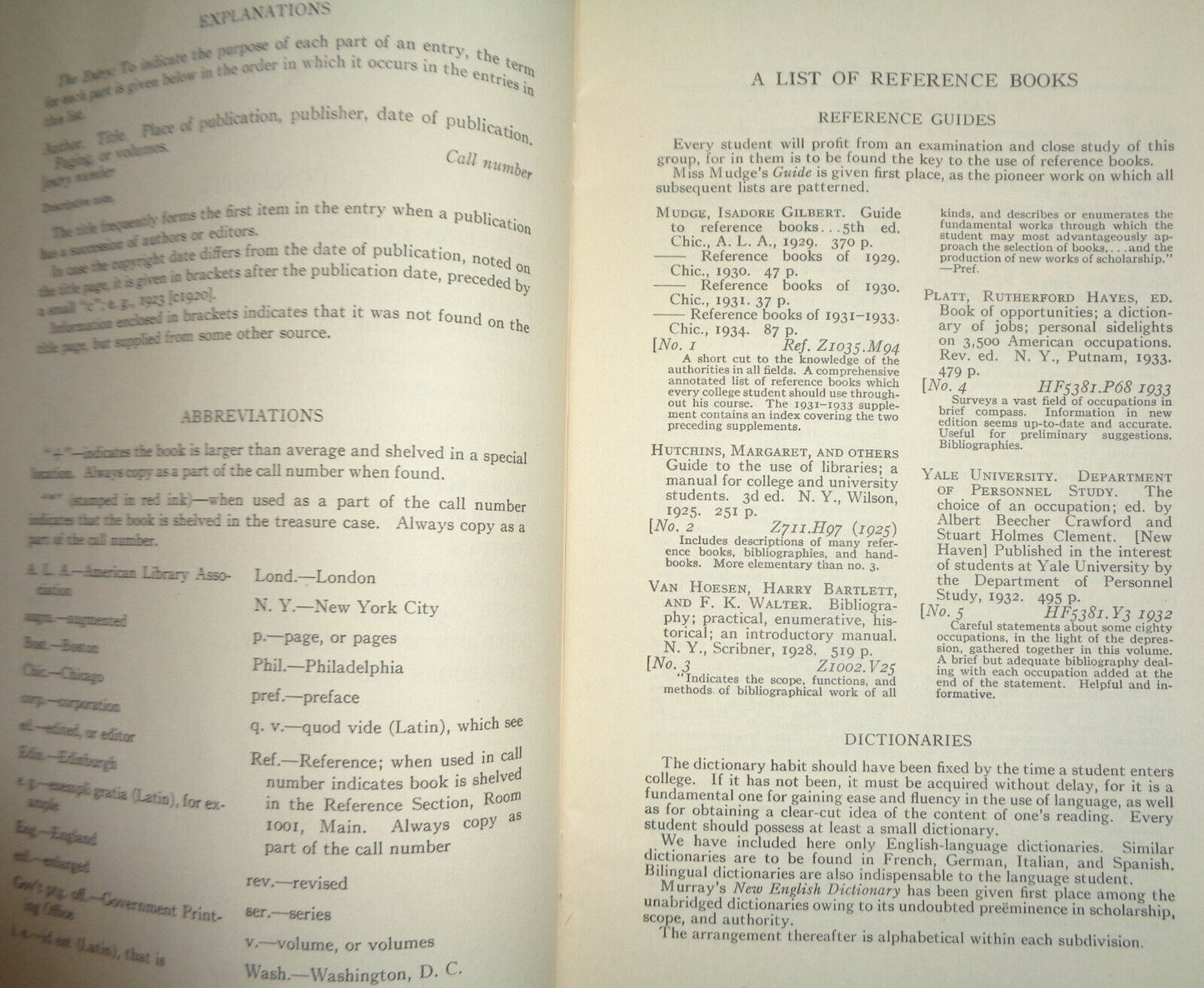 NEW YORK UNIVERSITY BULLETIN, AUGUST 1935 - LIST OF REFERENCE BOOKS FOR FRESHMEN