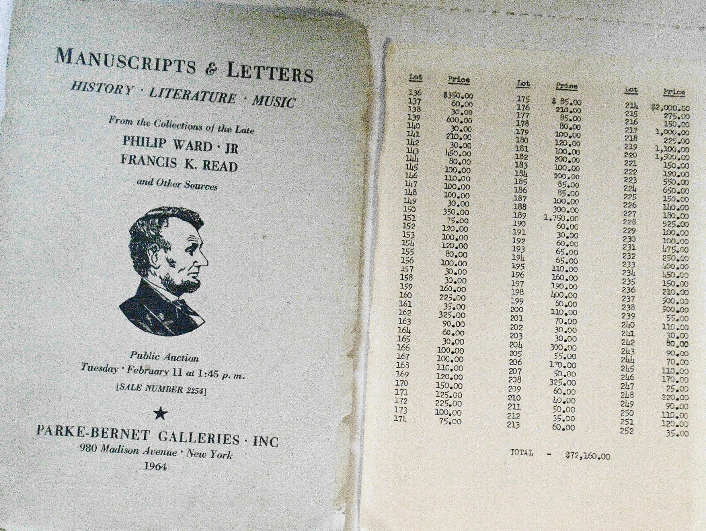 Historical & literary manuscripts: Lincoln to army of Potomac. Parke-Bernet 1964