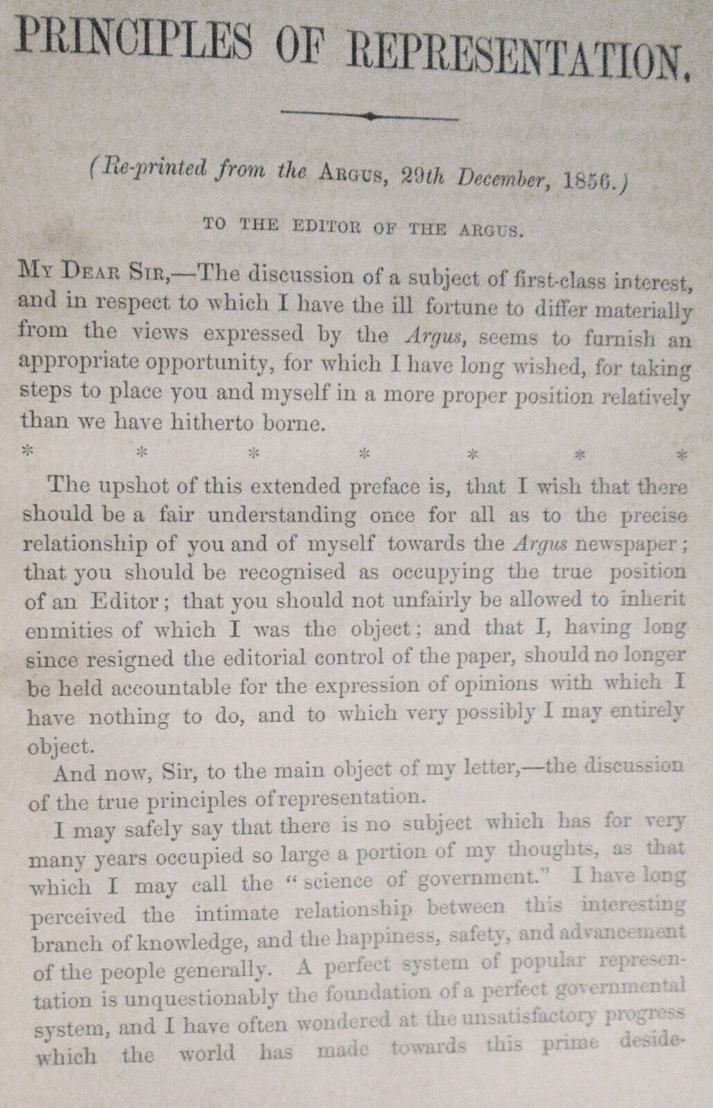 [Australia voting rights] 1857 An enquiry into the principles of representation