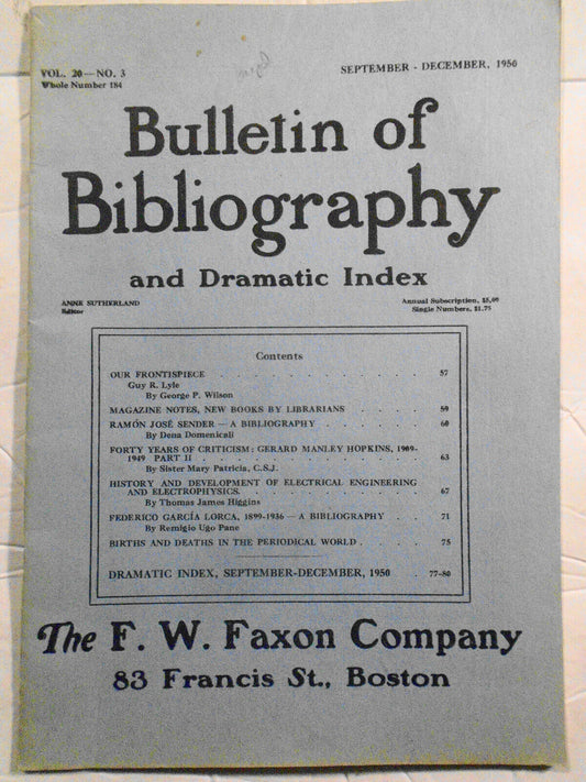 Bulletin of Bibliography, Sept-Dec 1986. Lorca, Electrical Engineering, etc