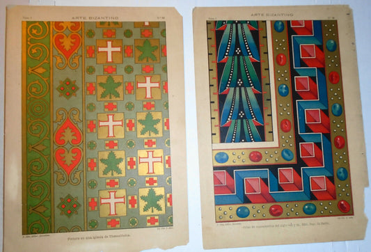 Arte Bizantino -  2 lithographs circa 1890 by J. Aleu, Barcelona.