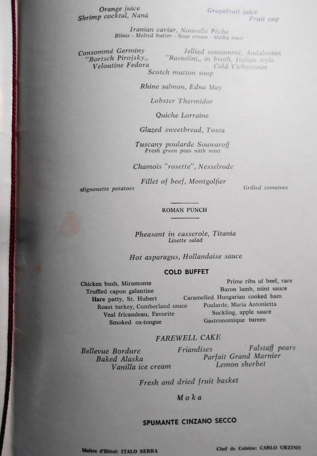 1966 Italian Cruise Ship Menu.