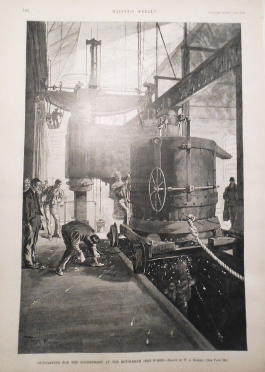 Gun-casting for the government at Bethlehem Iron Works, by Rogers. 1891 Original