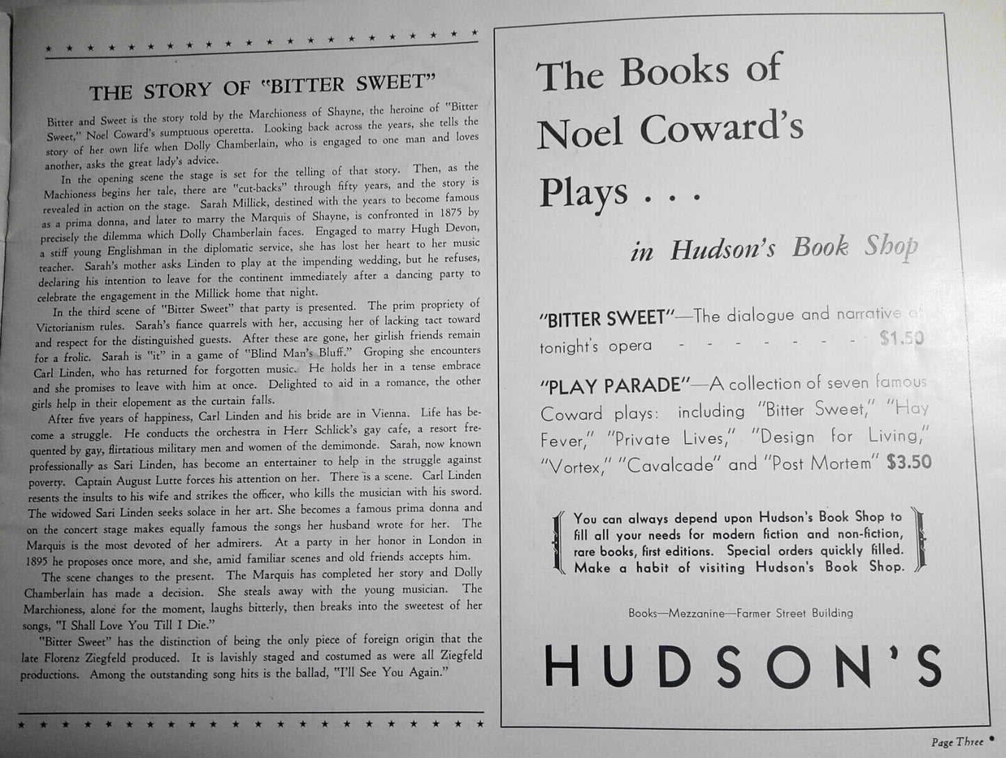 1935 Opera Under The Stars - 3 Programs: Rose Marie, Blossom Time, Bittersweet