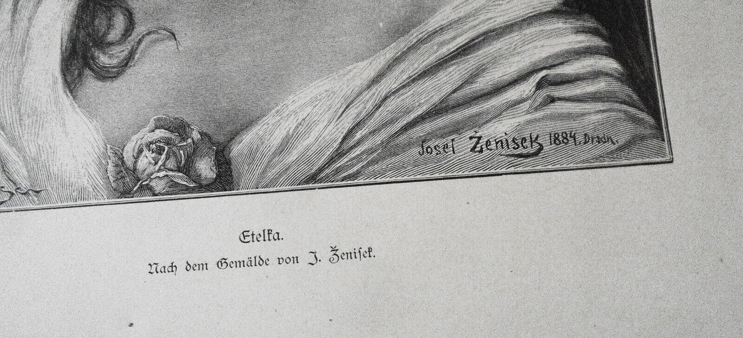 Etelka, by Joseph Zenisek. 1886 - Original antique print