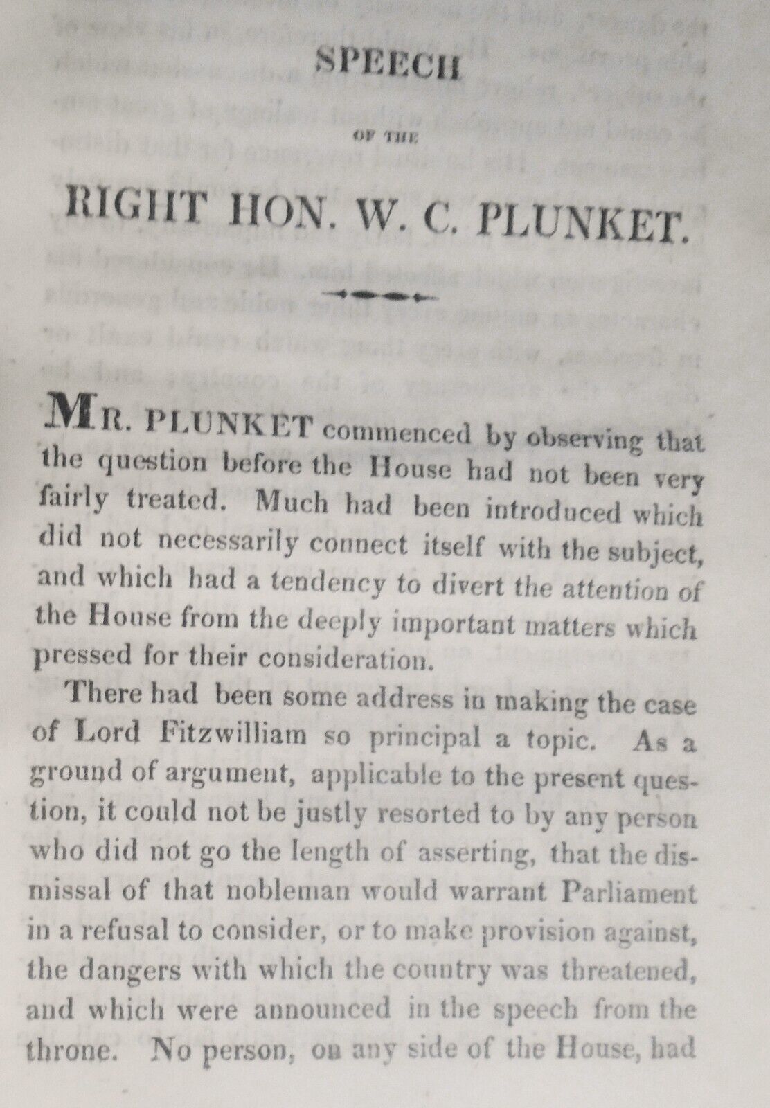 1819 Substance of speech of Right Honourable W.C. Plunket in House of Commons