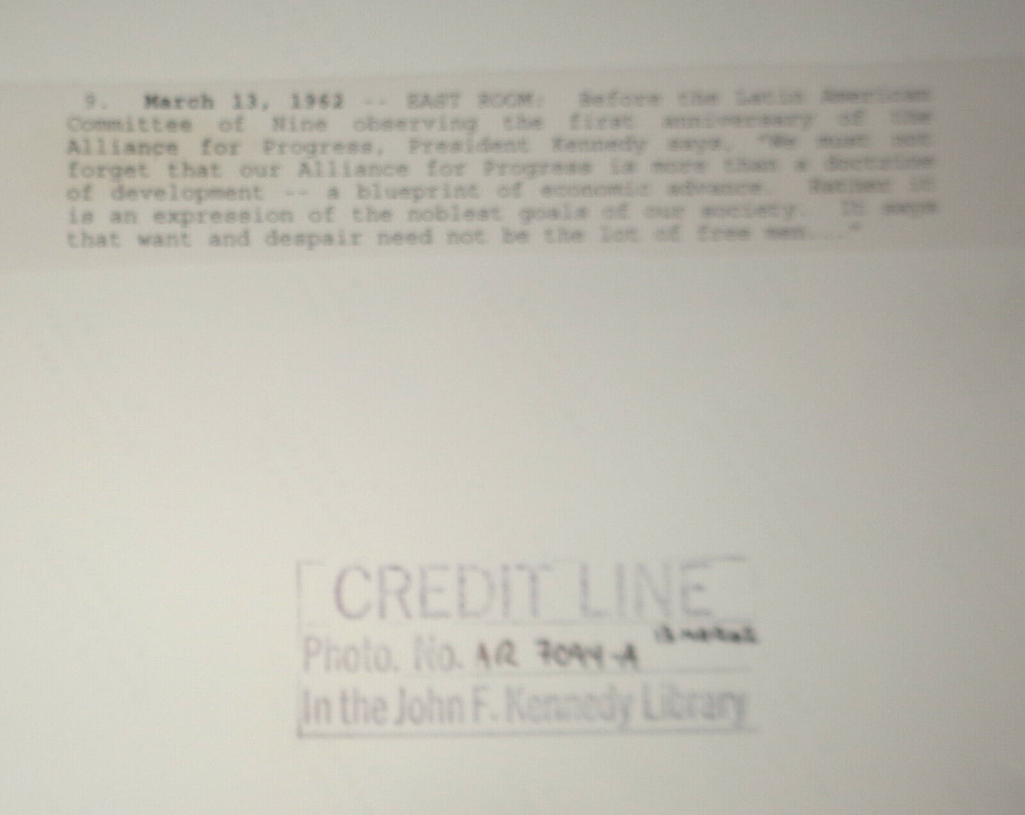 1962 President John Kennedy original photo, Latin American Alliance for Progress