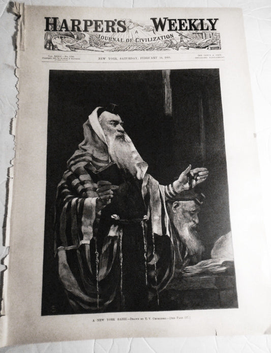A New York Rabbi, by T. V. Chominski. 1891 Harper's Weekly ORIGINAL