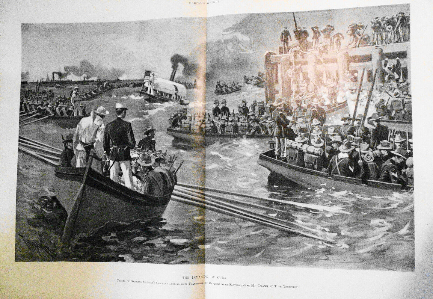 The Invasion of Cuba - Harper's Weekly July 9, 1898 - Original double page print