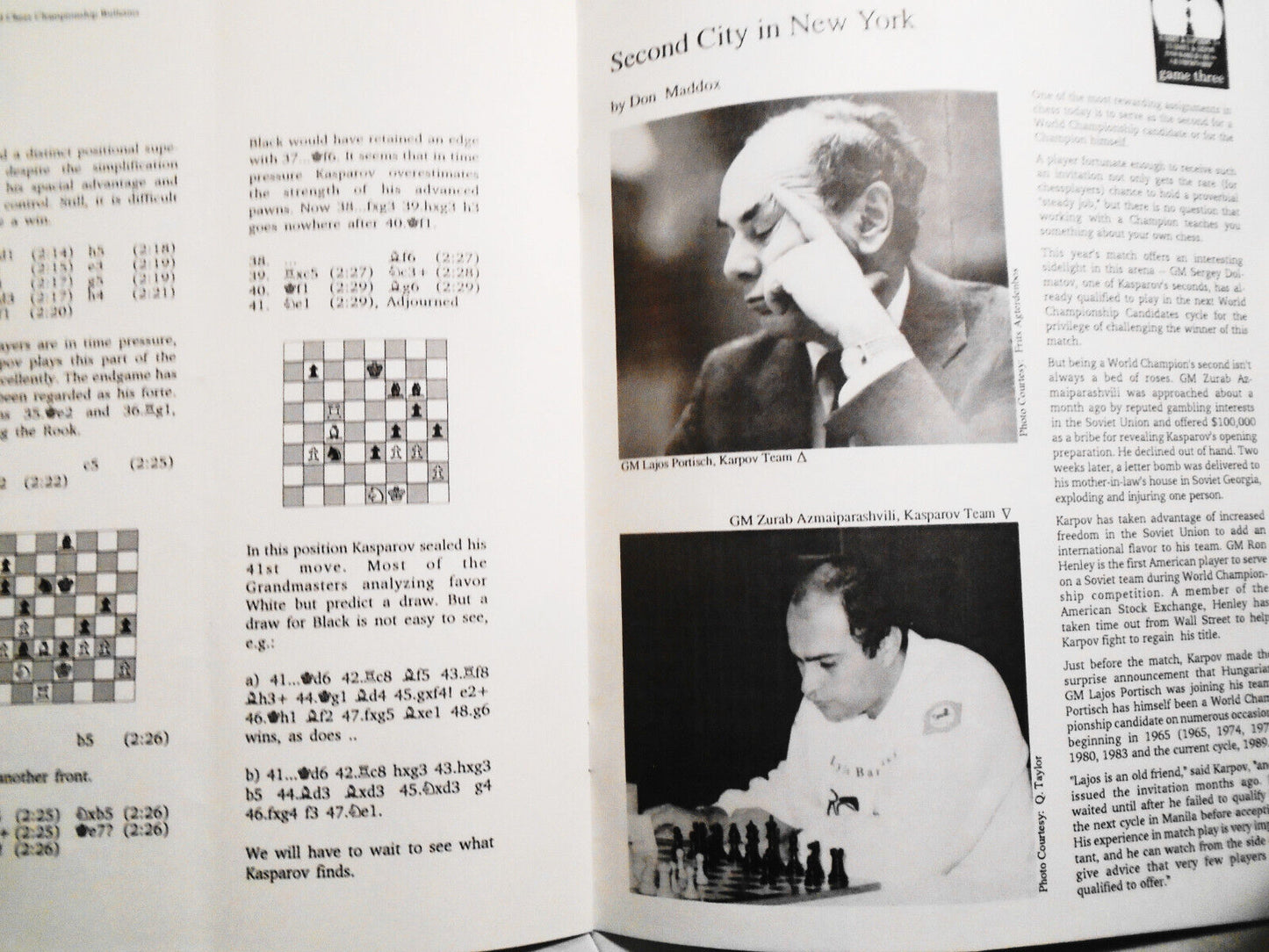 The European World Chess Championship Bulletin, Game 3, 1990. Kasparov vs Karpov