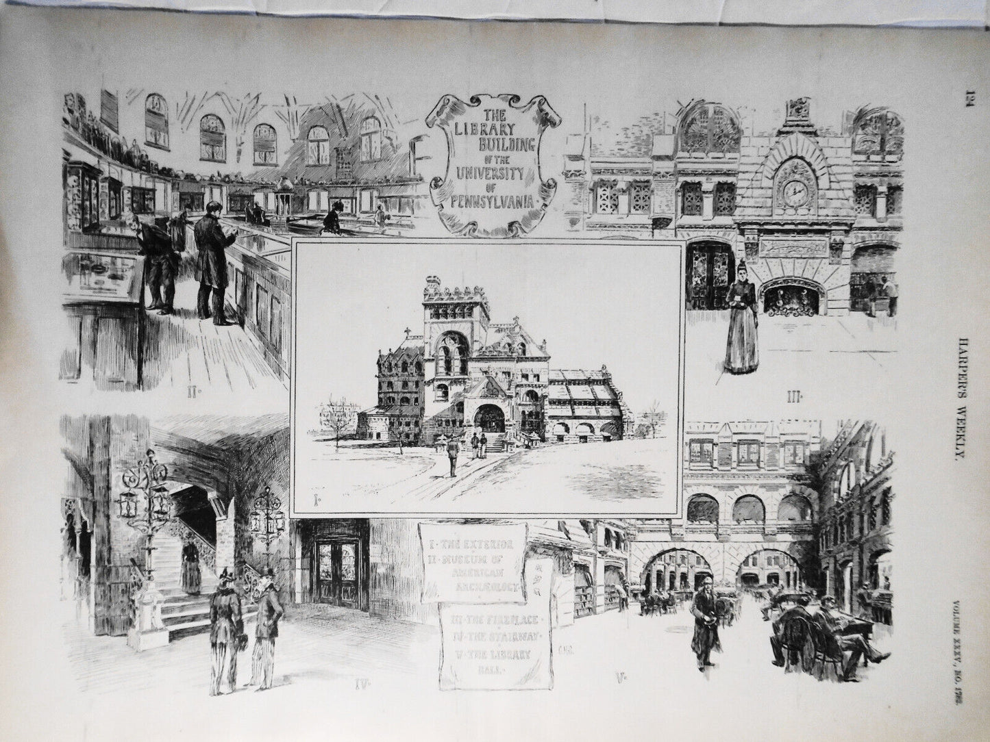 Library Building of the University of Pennsylvania - 5 views 1891 original print