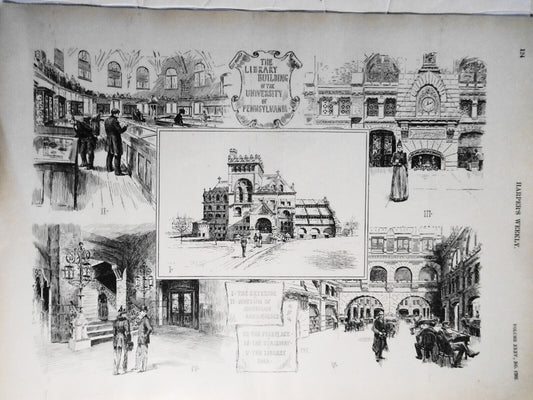 Library Building of the University of Pennsylvania - 5 views 1891 original print