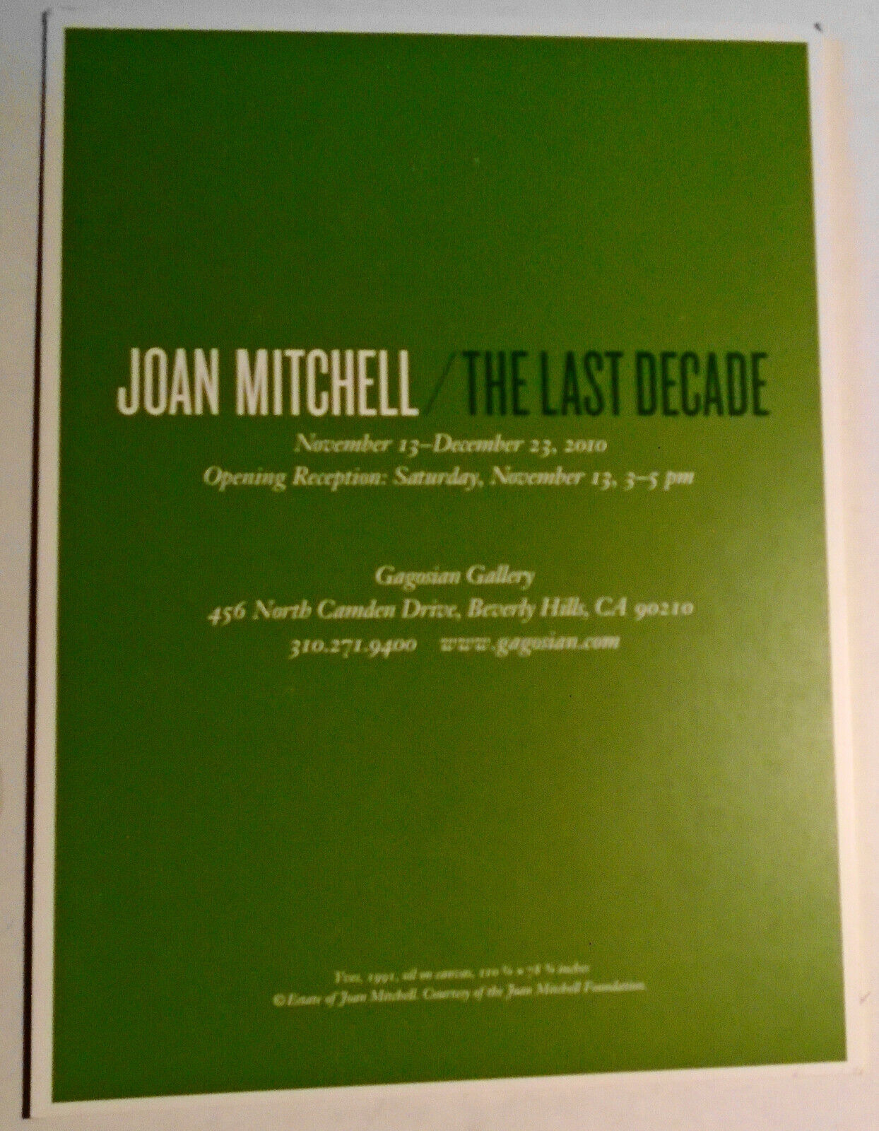Joan Mitchell - Opening Reception Invitation Card - Gagosian Beverly Hills 2010
