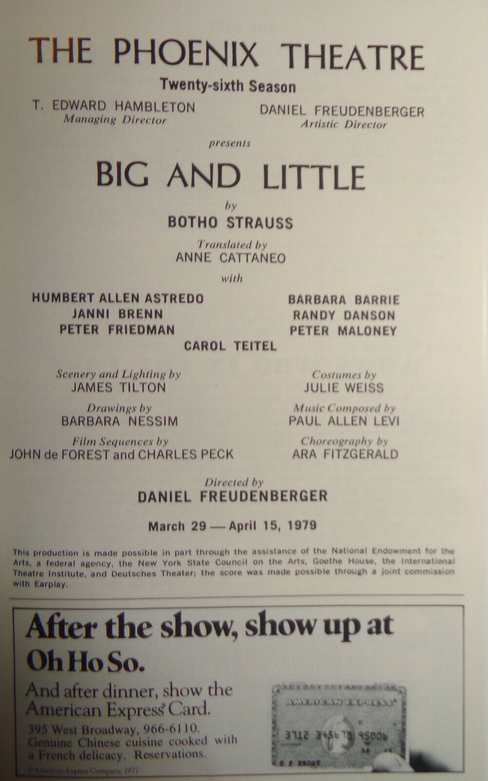 Big and Little - Botho Strauss Showbill & Souvenir Program Phoenix Theatre 1983