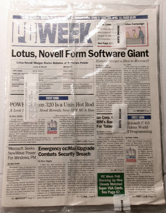 PC Week, April 9, 1990. Brand new, sealed. Lotus merges with Novell; etc.