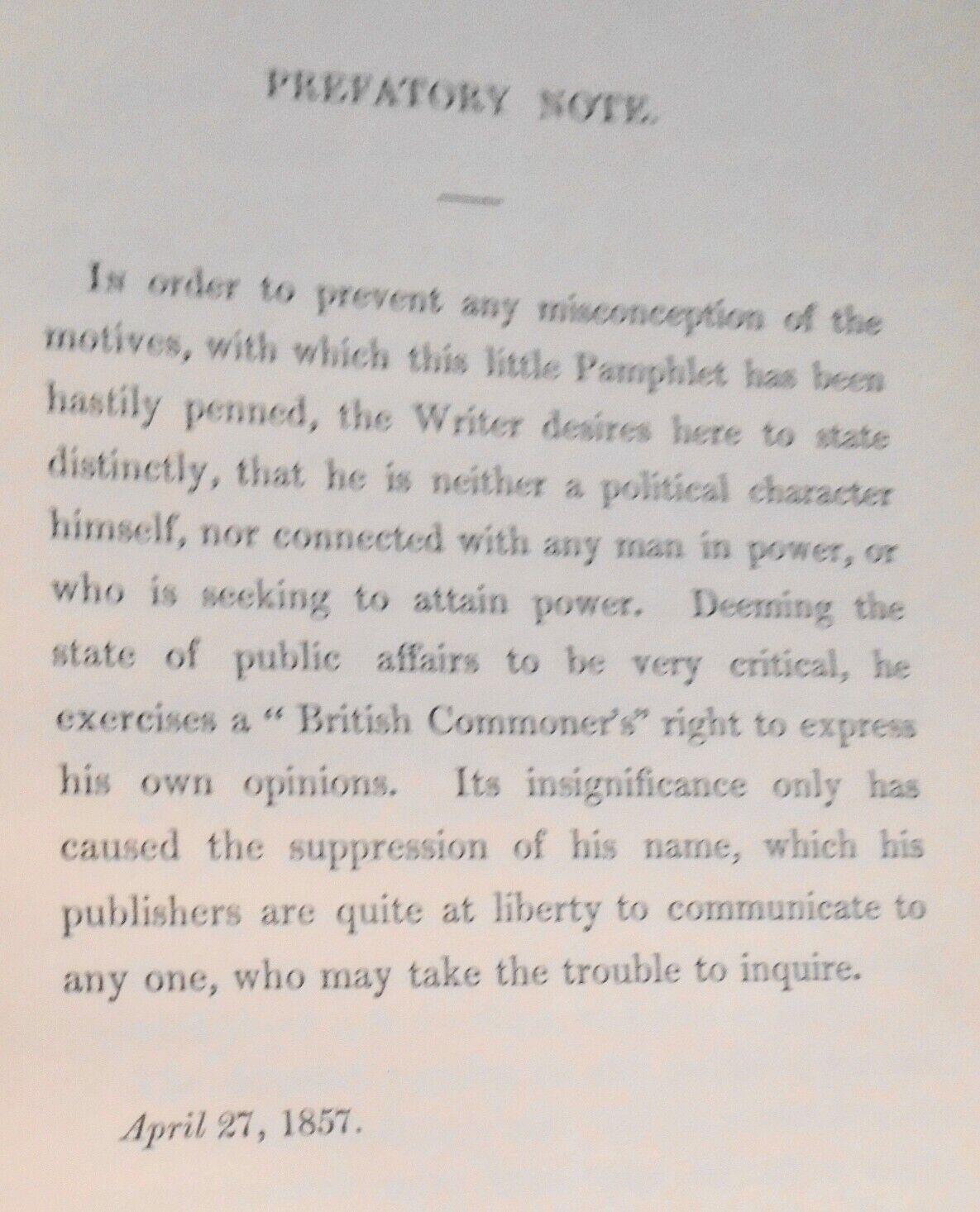 1857 "In" and "out" : or the right men in the wrong place  by a British Commoner