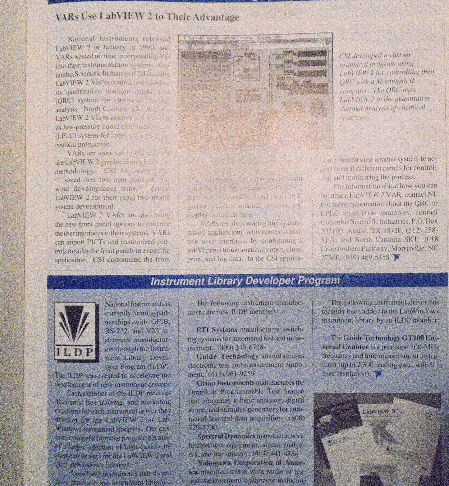 Instrumentation Newsletter, by National Instruments -  May 1990. LabVIEW 2, etc.