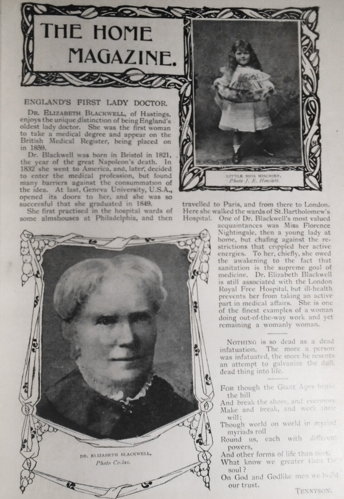The Sunday Strand and Home magazine, July-Dec 1909.  Dr. Elizabeth Blackwell...