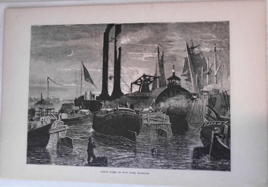 Grain Fleet In New York Harbour. Original engraving circa 1860 By Edward Whymper
