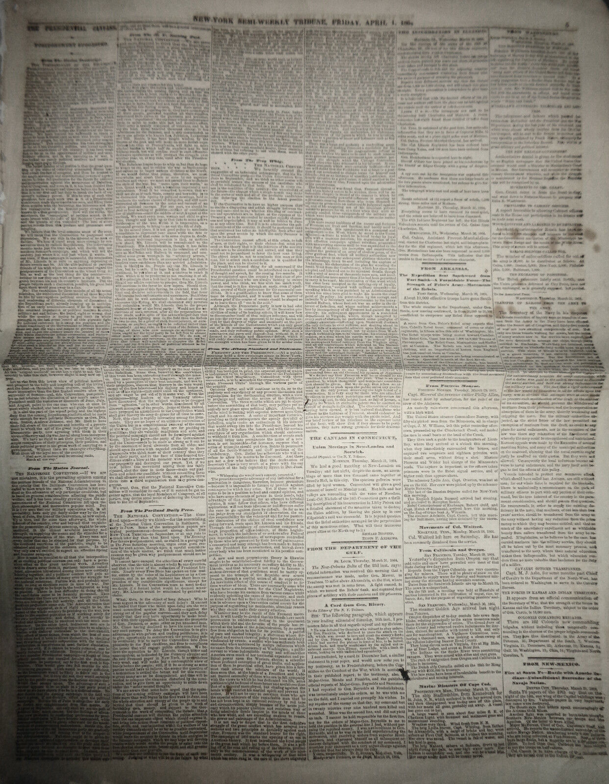 NEW YORK TRIBUNE - APRIL 1, 1864 - Civil War- Enlistment of Negro Troops.