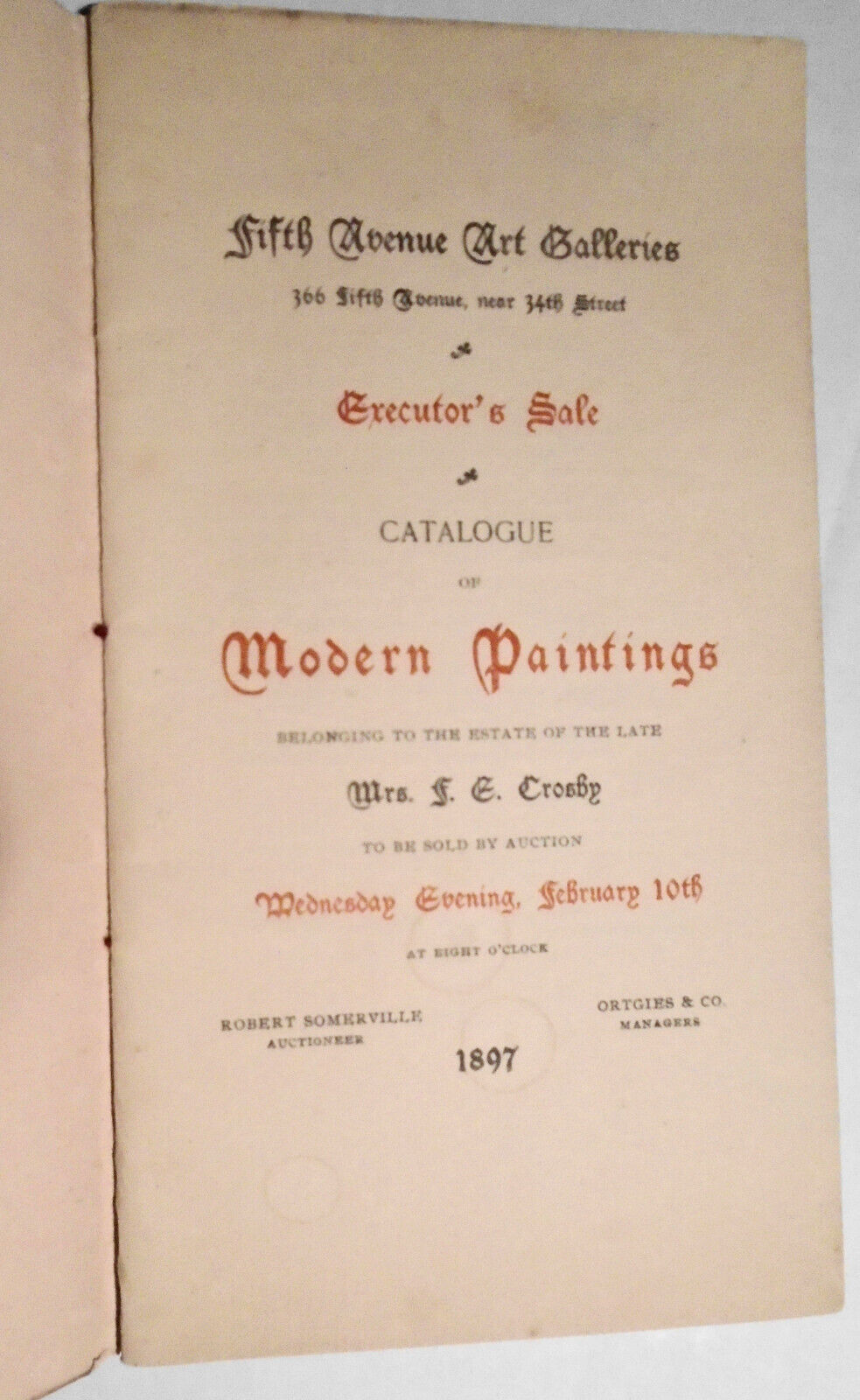 1897 Catalogue Of Modern Paintings.. Estate Of Mrs F G Crosby. 5th Ave Galleries