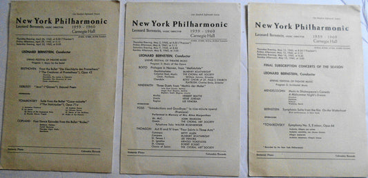 Leonard Bernstein, 3 Programs NY Philharmonic Carnegie Hall 1960 Spring Festival