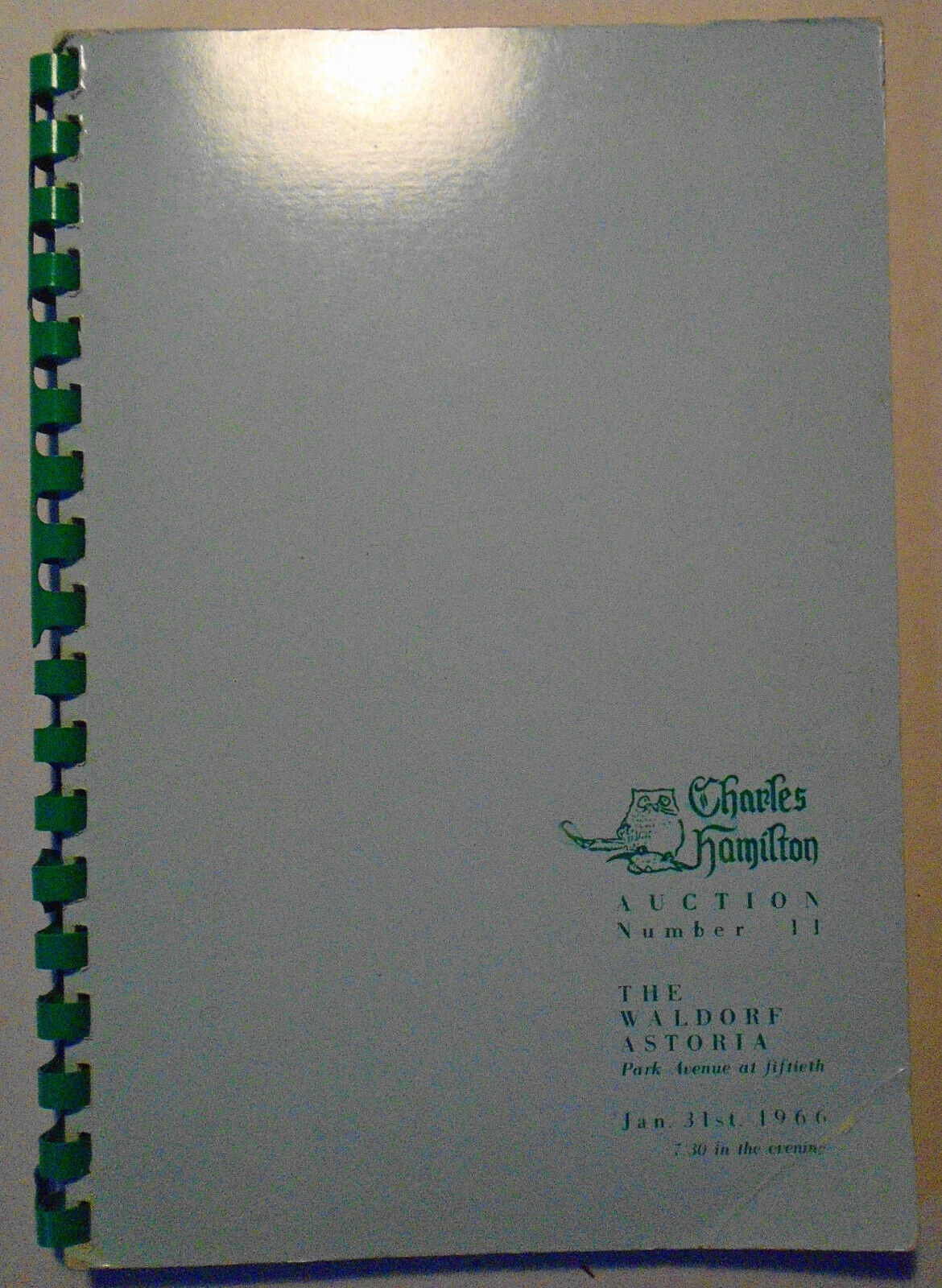 Charles Hamilton - Auction No. 11, Jan. 1966. Catalog with prices realized list